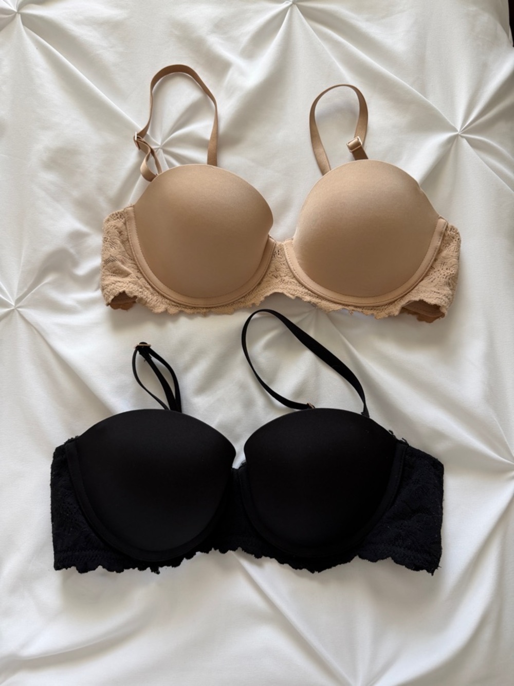 Aerie Women’s Lace-Trim T-Shirt Bra - Nude and Black